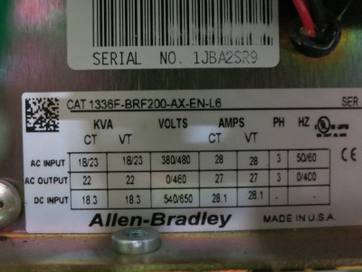 Allen Bradley 1336F-BRF200-AX-EN-L6 20 HP 1336 Plus II Enclosed AC VS Drive 480V (DW3753-1)