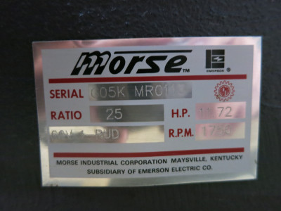 Morse 60V 1-RUD Gear Reducer Ratio 25 11.72 HP 1750 RPM 1RUD 60V1-RUD Gearbox (DW3761-2)