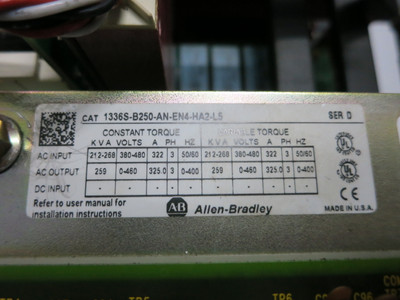 Allen Bradley 1336S-B250-AN-EN4-HA2-L5 250 HP AC VS Drive 480V 1336SB250 250HP (GA0800-3)