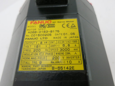 Fanuc am9/3000 A06B-0163-B175 3000 RPM AC Servo Motor 1.8 kW (GA0846-2)