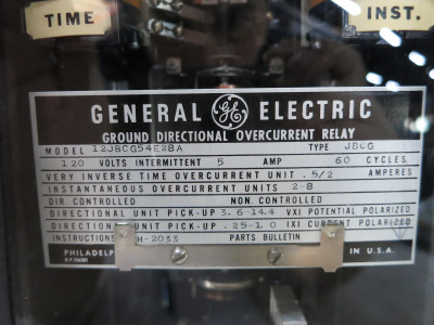 GE 12JBCG54E28A Ground Directional Overcurrent Relay Type JBCG 120V 5A .5/2 2-8 (DW4073-1)