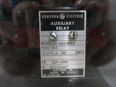 GE 12HAA14C1A Auxiliary Control Relay 125 VDC Type HAA .2/2A General Electric (DW4083-1)