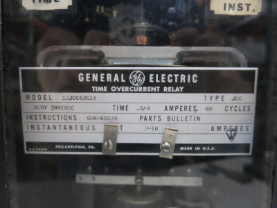 GE 12JCC53C1A Time Overcurrent Relay Type JCC Very Inverse Time .5/4 Amp 2-16A (DW4079-1)