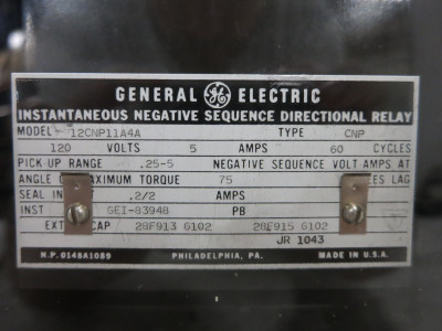 GE 12CNP11A4A Instantaneous Negative Sequence Directional Relay Type CNP (DW4089-7)