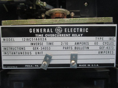 GE 12IAC51A802A Time Overcurrent Relay Type IAC 12-IAC51A802A  2/16 Amperes (EBI1669-2)