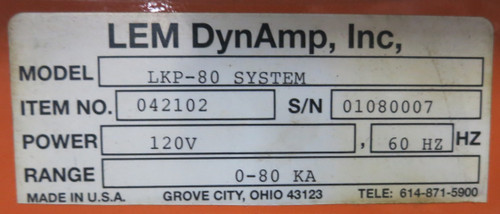 LEM LKP-80 Direct Current Measuring System 042102 80kA DynAmp 120VAC (GA0918-1)