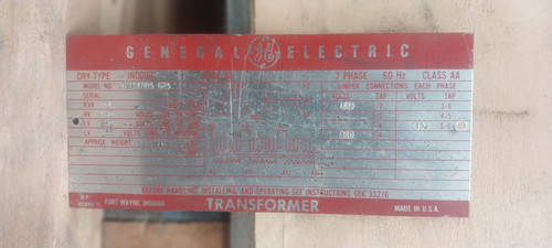 GE 34 kVA 460 Delta to 230Y/133 V 9T23B4003G23 Drive Isolation Transformer 34KVA (DW4332-1)