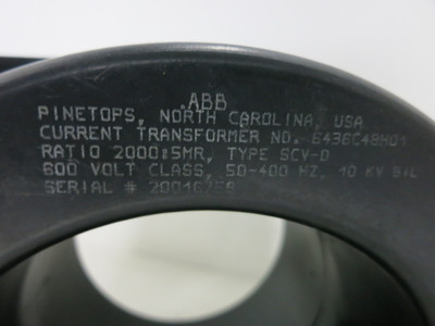 ABB SCV-D 6436C48H01 Current Transformer Ratio 2000:5MR 600V CT 50-400 Hz (GA1054-15)