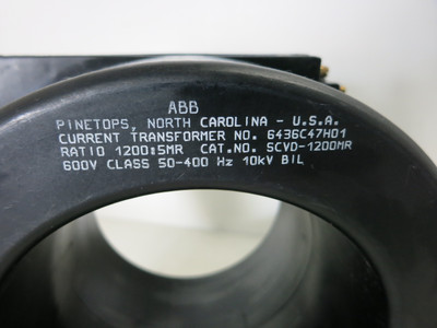 ABB SCVD-1200MR 6436C47H01 Current Transformer Ratio 1200:5MR 600V CT 50-400 Hz (GA1050-9)