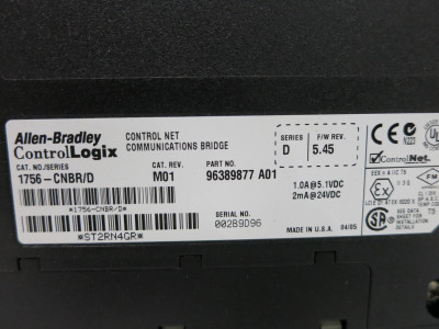 Allen Bradley 1756-CNBR Ser D Rev M01 F/W 5.45 Control Net Communications Bridge (DW4433-3)