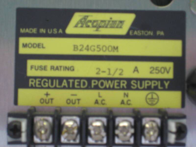 Acopian B24G500M Regulated Power Supply AC Input 24V 5A (EBI0131-3)