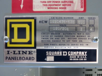 Square D 600 Amp HCW I-Line Panel 208/120V 3PH 4W MLO Main Lug 600A Panelboard (BJ0043-1)