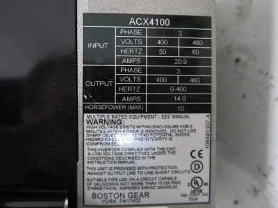 Boston Gear ACX4100 10 HP Variable Speed VS Drive ACX 460V 14A Controller (DW4661-1)