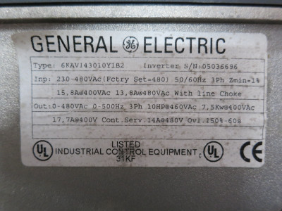 GE 6KAVI43010Y1B2 10HP AC VS Drive AV-300i 3PH 480V Inverter 14A 10 HP 6KAV1 (DW4713-2)