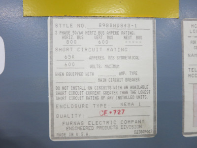 Siemens Tiastar 5x Motor Control Center Sections 800A/600A System 89 600 Amp (DW4750-1)