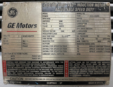 GE KAF TEAC 8011S 1250 HP 1785 RPM 460V Custom 8000 Induction AC Motor (PM3201-1)