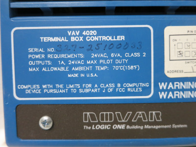 Novar VAV-4020 Logic One Terminal Box Controller V9.0 DRO Variable Air Volume (DW4939-5)