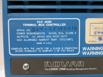 Novar VAV-4020 Logic One Terminal Box Controller V9.2 DRO Variable Air Volume (DW4937-1)