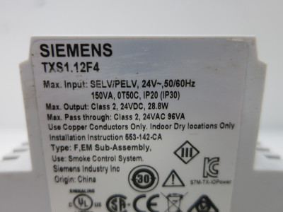 Siemens TXS1.12F4 TX-I/O Power Supply APOGEE PLC Module 24V (DW4960-7)