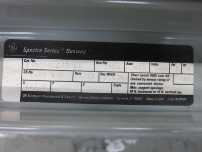 GE Spectra Busway 800A 120" Copper Feeder 800 Amp 10 Ft Stick 600V 3PH 4W Bus (DW5045-41)