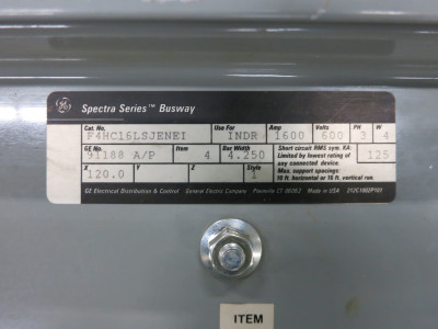 GE Spectra Busway 1600A 120" Copper Feeder 1600 Amp 10 Ft Stick 600V 3PH 4W (DW5044-21)
