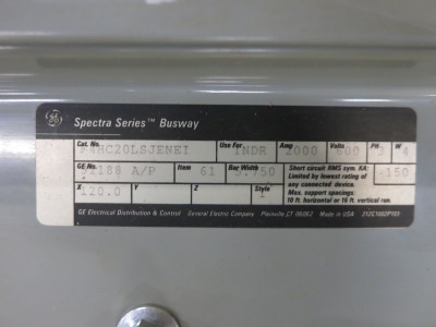 GE Spectra Busway 2000A 120" Copper Feeder 2000 Amp 10 Ft Stick 600V 3PH 4W (DW5067-1)