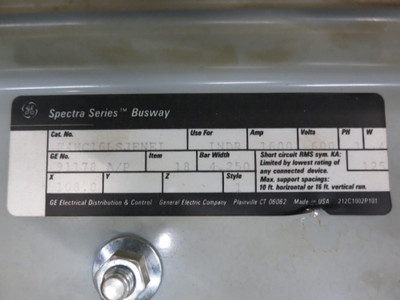 GE Spectra Busway 1600A 108" Copper Feeder 1600 Amp Stick 600V 3PH 4W F4HC16 (DW5066-1)