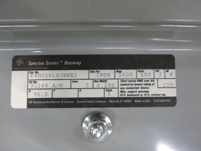 GE Spectra Busway 1600A 96" Copper Feeder 1600 Amp 8 ft Stick 600V 3PH 4W F4HC16 (DW5065-1)