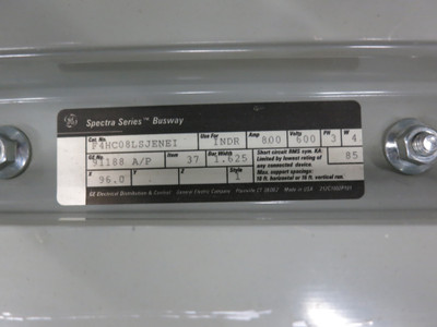 GE Spectra Busway 800A 96" Copper Feeder 800 Amp 8 ft Stick 600V 3PH 4W F4HC08 (DW5064-1)