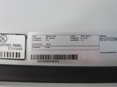 ABB ACH550-BCR-031A-4 20 HP AC VS Drive 3PH 480V ACH-550 ACH550BCR031A4 20HP (DW5229-1)