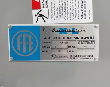 ITE XLFJ4225 225A 600V XL Breaker Bus Plug Busway Switch 3P4W 225 Amp XJ-L XLVB (DW5228-29)