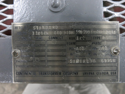 Continental 100 kVA Single Phase Dry Type Transformer 480 - 208/120 V 1PH 480V (DW5578-3)