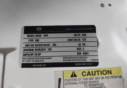 GE 8000 60A Size 2 Reversing 24" MCC Starter Bucket Fusible 60 Amp CR309 (BJ0497-1)