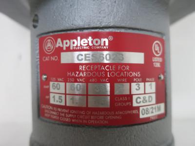 NEW Appleton CES6023 Explosion Proof Receptacle 1.5 HP 2W 3P 1PH CES-6023 (DW5631-1)