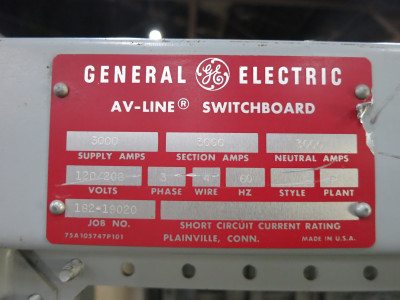GE 3000A AV-Line Switchboard Breaker Panel 208/120V 3PH 4W 3000 Amp (DW5664-1)