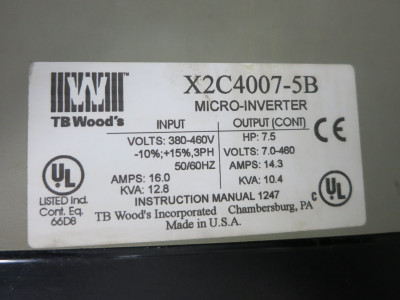 TB Wood's E-Trac X2C4007-5B 7.5 HP AC VS Drive Micro-Inverter 460V X2C 14.3A (DW5688-2)