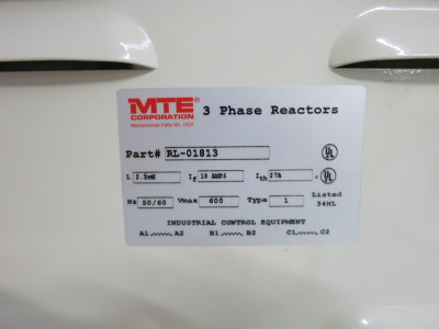 MTE RL-01813 AC Line Reactor 3PH 2.5 mH 600V If 18A Ith 27A RL-01803 Enclosed (DW5703-4)