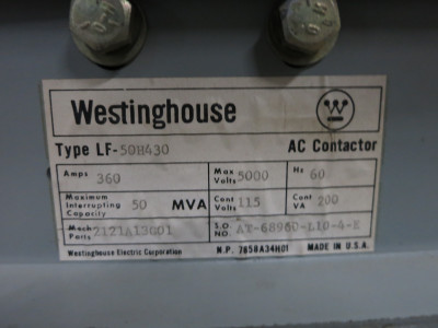 Westinghouse LF-50H430 360A 5000V AC Motor Contactor Ampgard 2121A13G01 5kV (DW5937-14)