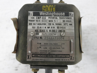 Westinghouse 254A478G04 Type EMP-0.6 Potential Transformer Ratio 5:1 600V CT PT (DW6268-2)