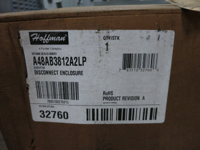 NEW Hoffman A48AB3812A2LP 1494F Disconnect Enclosure Type 12 Allen Bradley 1494 (DW6340-1)