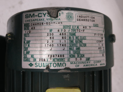 NEW SM-Cyclo CNHM05-5090-43 Gear Motor 1/2 HP 40.7 RPM Ratio 43 F-71M 230/460V (DW6343-1)