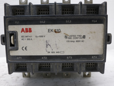 ABB EK-110 Motor Contactor 4-Pole 170 Amp 600V 24V-DC Coil 4P 170A EK110 DB (DW6359-11)