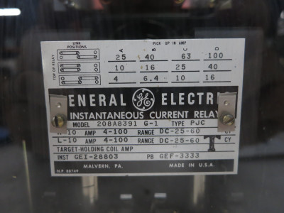 GE 208A8391 G-1 Type PJC Instantaneous Current Relay (DW6404-1)