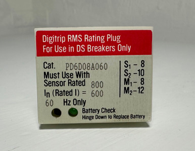 Cutler Hammer PD6D08A060 600A Digitrip RMS Rating Plug DS Circuit Breaker 600 (EM5157-1)