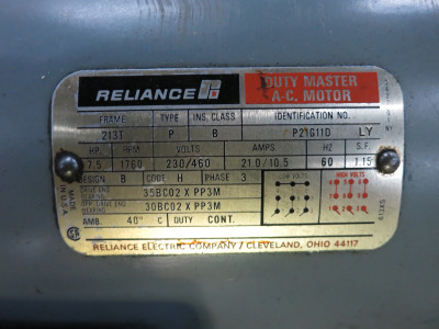 Reliance P21G11D 7.5 HP AC Motor 230/460V 1760 RPM 213T Frame Duty Master (DW6422-1)