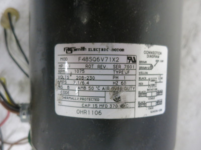 AO Smith F48SQ6V71X2 1 HP AC Motor 208-230V 1PH 1075 RPM UF 7G01 (DW6552-1)