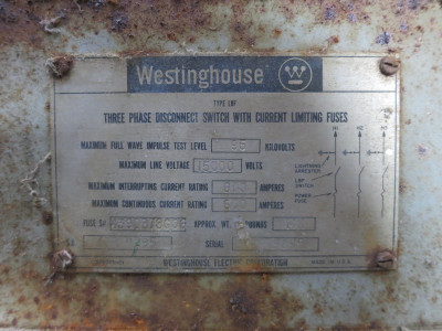 Westinghouse LBF 15kV 600A Fusible Load Interrupter Switch 600 Amp HVL Fused L (DW6557-1)