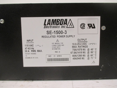 LAMBDA SE-1500-3 115VAC 30A Regulated Power Supply Rev D SE15003 (AH0012-1)