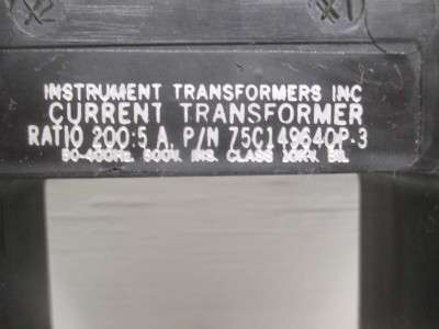 IT 75C149640P-3 Current Transformer 200:5 Ratio CT 50-400HZ 10KV 600V (AH0104-4)