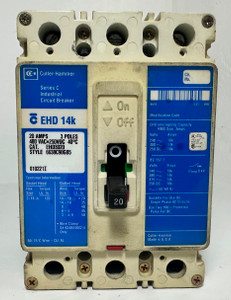 Cutler Hammer EHD3020 20A Circuit Breaker Glossy Blue 480 VAC 3P 20 Amp EHD 14k (EM5255-1)